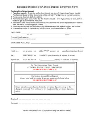 Episcopal Diocese of CA Direct Deposit Enrollment Form