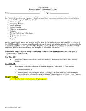 Hospice Palliative Care Clinical Privileges Application