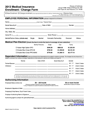 2013 Medical Insurance Enrollment Form