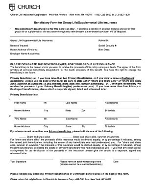 Beneficiary Form for Group Life Insurance