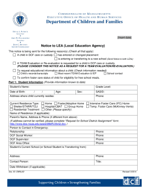Massachusetts DCF Notice to LEA