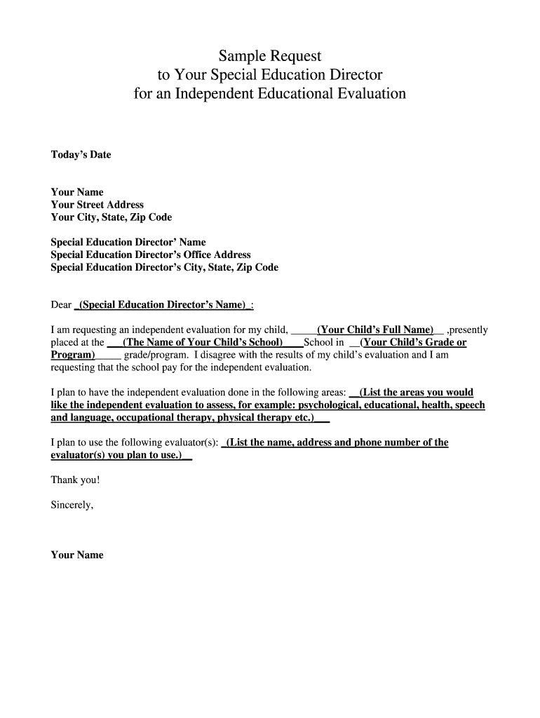 Fillable Online fcsn Sample Request to Your Special Education Director