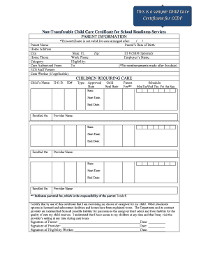 Child Care Certificate for CCDF