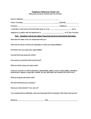Telephone Reference Check List