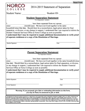 Student Separation Statement