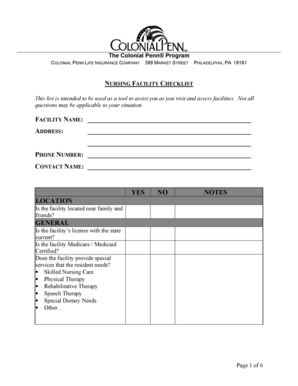 Nursing Facility Checklist