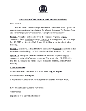 Enrollment Residency Verification Form