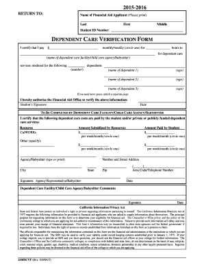 Dependent Care Verification Form