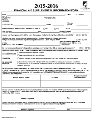 2015-2016 Financial Aid Supplemental Information Form