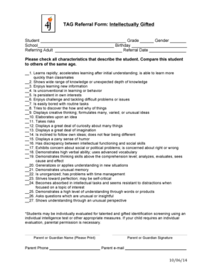 TAG Referral Form for Intellectually Gifted Students