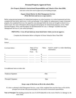 Personal Property Approval Form