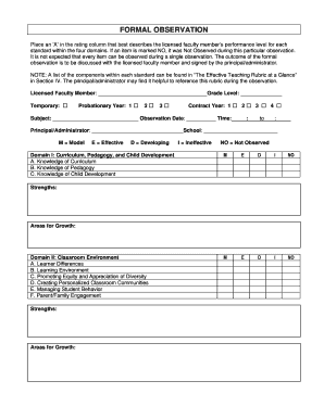 Formal Observation Form for Licensed Faculty