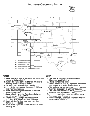 Manzanar Crossword Puzzle