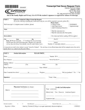 Gateway Technical College Transcript Request Form