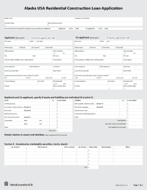 Alaska USA Residential Construction Loan Application