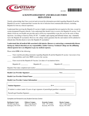 Hepatitis B Vaccination Waiver Form