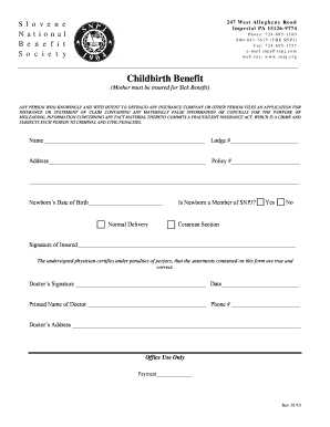 SNPJ Childbirth Benefit Form