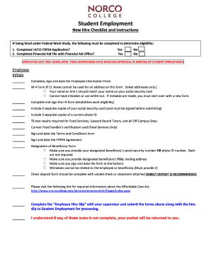 Student Employment New Hire Checklist