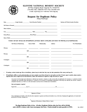 SNPJ Request for Duplicate Policy