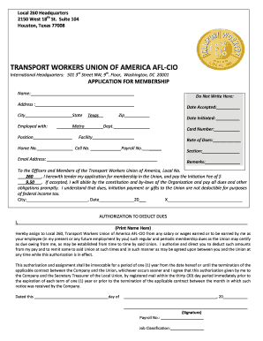 Transport Workers Union Membership Application