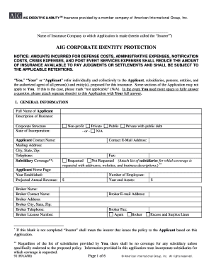 AIG Executive Liability Insurance Application