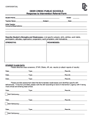 Response to Intervention Referral Form
