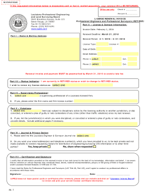 Louisiana Professional Engineer and Surveyor License Renewal Invoice