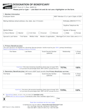 IMRF Designation of Beneficiary Form