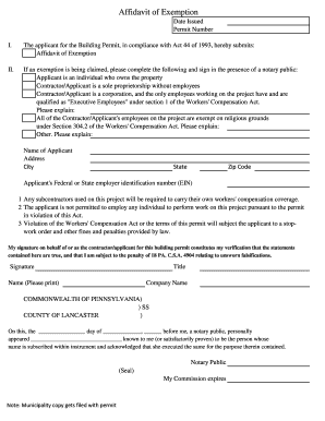 Affidavit of Exemption for Building Permit