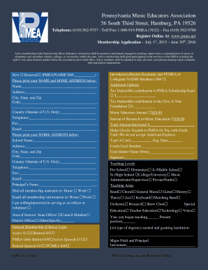 Pennsylvania Music Educators Association Membership Application