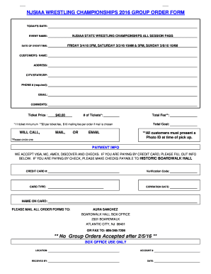 NJSIAA Wrestling Championships 2016 Group Order Form