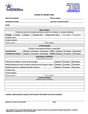 CHANGE OF INCOME FORM Head of household Phone number