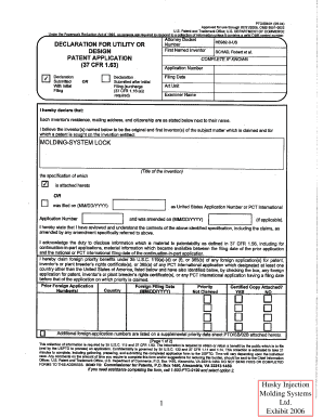 USPTO Declaration for Utility or Design Patent Application