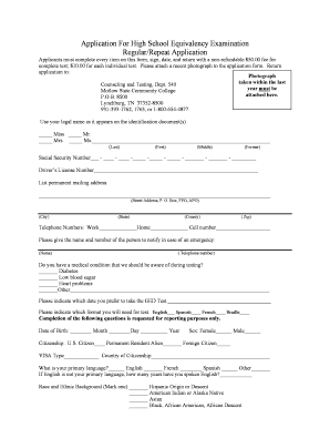 High School Equivalency Examination Application