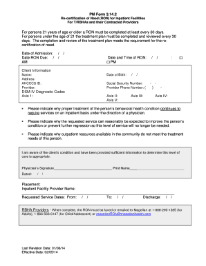 Re-certification of Need Form for Inpatient Facilities