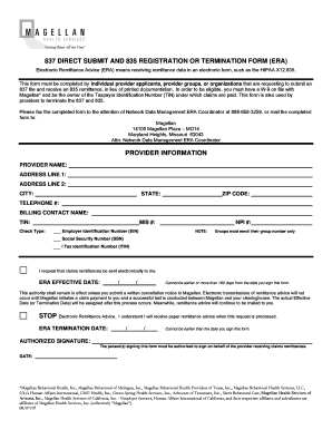 837 Direct Submit and 835 Registration or Termination Form