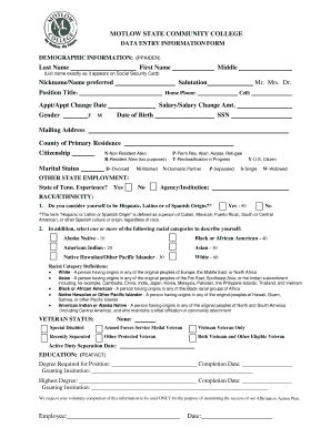 Motlow State Community College Data Entry Information Form