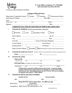 Tennessee Change of Record Form