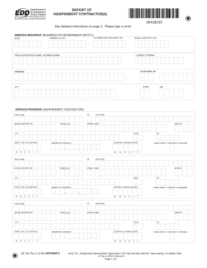 California Independent Contractor Report Form DE 542
