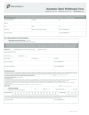 DentalSelect Automatic Bank Withdrawal Form