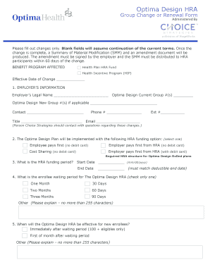 Optima Design HRA Group Change or Renewal Form