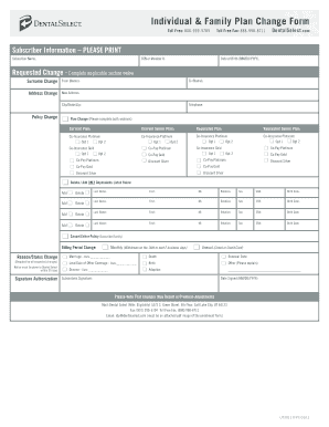 DentalSelect Individual & Family Plan Change Form
