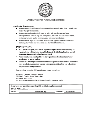 Maryland Volunteer Lawyers Service Application