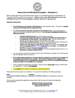 Application for Pro Bono Bankruptcy Placement