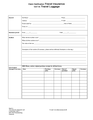 Travel Luggage Claim Notification Form