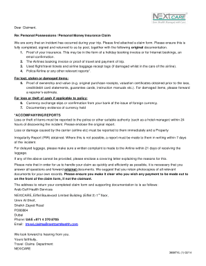 Personal Possessions Insurance Claim Form
