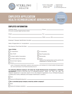 Employer Health Reimbursement Arrangement Application