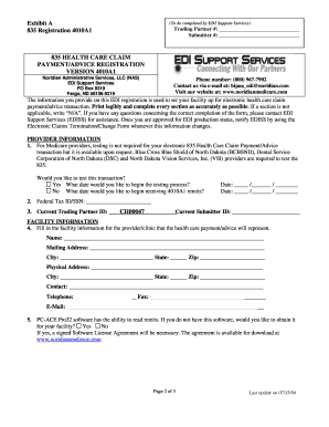 835 Health Care Claim Payment/Advice Registration Form