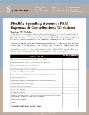 Healthcare FSA Expenses Worksheet