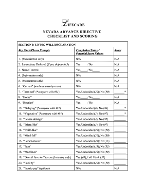 Nevada Advance Directive Checklist and Scoring